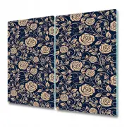 Glass Chopping Cutting Board Worktop Saver Vintage roses golden and blue 2x30x52