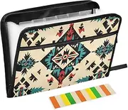 Quteprint 13 Pockets Expanding File Folder with Zipper Closure, Ethnic Aztec Pattern Accordion File Folder with Sticky Labels, Letter Size A4 Papers Expandable File Document Organizer