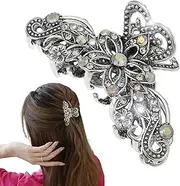 Vintage Hair Claw Clips, Rhinestone Alloy Claw Clips for Fine Hair, Hair Accessories Jaw Hairpin Fashion Retro for Women Girls Wedding Bridal Sparkly Clamp Gems Silver Crystal (Retro silver)