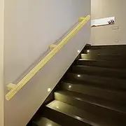 Gold Stair Handrail, Metal Railing Wall Mounted Handrail for Indoor Stair Rail Non-Slip Industrial Wrought Iron Pipe Hand Rail for Villa/Loft/Corridor/Basement, Complete Kit(8ft/240cm)