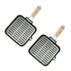 SOGA 2X 24cm Ribbed Cast Iron Square Steak Frying Grill Skillet Pan with Folding