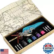 NC Quill Pen Ink Set,Feather Pen Ink Set Includes 5 Bottles of Ink and 6 Repl