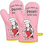 Miracu Funny Oven Mitts for Women, Fun Pink Cute Oven Mitt Set, Retro Baking Kitchen Mittens - Mothers Day, Unique House Warming, Birthday Cooking Gifts for Women Bakers Mom Wife Grilfriend Her