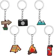[YALLNASL] Camping Themed Party Favors for Adults Camping Bag Charm Outdoor Camping Accessories for Women Men Campers Camping Birthday Party Supplies Camping Keychain for Backpack Camping Keychains Bulk 6 Pcs
