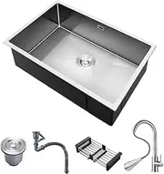 304 Stainless Steel Drop-In Sinks, Depth 21cm, Top Mount Single Bowl Sink with Accessories, Household Dishwasher Sinks for Workstation, Prep Kitchen and Bar Sink (65*45cm/65*17.7