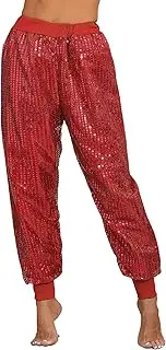 [TiaoBug] Womens Sparkly Sequin Sweatpants Jogger Pants Hip Hop Dance Costume Bottom Baggy Trousers
