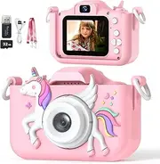 [Mgaolo] Kids Camera Toys for 3-12 Years Old Boys Girls Children,Portable Child Digital Video Camera with Silicone Cover, Christmas Birthday Gifts for Toddler Age 3 4 5 6 7 8 9 (Pink)