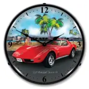 Retro Nostalgic 1973 Corvette Game Room Man Cave LED Lighted Wall Clock New