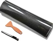 DIYAH 4D High Gloss Black Carbon Fiber Vinyl 36" x 60" / 3 FT x 5 FT Bubble Free Air Release Car Wrap Film Automotive DIY Decals with Hand Tools