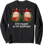 [Generic] Stop Staring at My Reindeers Boobs Ugly Gag Xmas Sweater Sweatshirt ds049