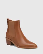 Jocelyn Dark Cognac Leather Block Heel Ankle Boot