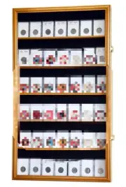 Coin Slab Display Case NGC PCGS ICG CAC Oak Cabinet Wood Collector Shadow Box