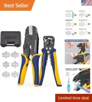6 in 1 Crimping Tool Kit and Wire Stripper, Ratcheting Wire Crimper with 6 PC...