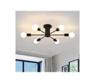 Black Matte MidCentury Sputnik Flush Mount Chandelier, 6 Lights