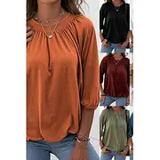 Women's Blouse Plain Modern Casual 3/4 Length Sleeve Crew Neck Regular Tops Daily Holiday Going out Ruched Black White Pink Wine Army Green Summer
