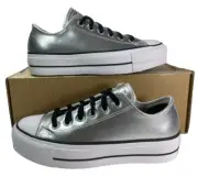 Converse by YOU CTAS Platform Lift Ox Leather Silver Shoe Women's Size 8