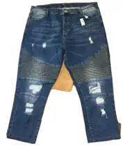 New BooHoo Man Size 46R Super Skinny Biker Jeans w/Extreme Rips- Med Dark Blue
