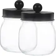 CONGARTENO Bathroom Storage Organizer 2pc Clear Glass Storage Jars Sealed Lids Cotton Pad Holder