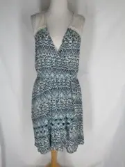 NWT Miss Me Teal Navy Print Dress Net Top L NEW