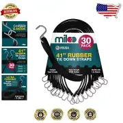 USA-Made 30-Pack of 41-Inch Rubber Bungee Cords - Secure Hooks Included