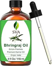 SVA Bhringraj Oil - 4 Fl Oz – 100% Natural Cold Pressed Bhringraj Oil - for Face, Skin Care, Hair Care, Scalp Massage & Body Massage – Carrier Oil with Dropper