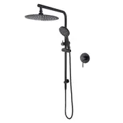 Black Round 12'' Ultrathin Rainfall Shower Head 3-MODE Handheld Set Gooseneck Arm Wall Rail Diverter Bath Mixer Tap WELS WATERMARK