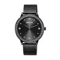 在飛比找Yahoo奇摩購物中心優惠-SKONE 時空時尚百搭鑲鑽手錶不銹鋼帶情侶簡約復古休閒錶