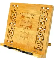 Bamboo Book Stand 11 x 8.0” Foldable Cookbook Holder w/ 6 Adjustable Highths