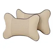 4PC Car Seat PU Leather Pillow Soft Headrest Cushion Pad Memory Foam Head Neck Protector Beige