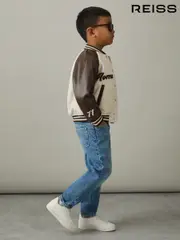 Reiss Off White/Brown Walker 3-9 yrs Home Run Varsity Bomber Jacket (AL7833) | $135