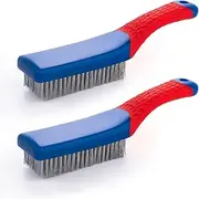 Wire Brushes for Cleaning,Steel Brush Heavy Duty Carbon Steel and Stainless Steel Wire Scratch Brush with Rubber Covered Handle,2 Pcs