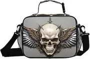 Skull Wings Metal Insulated Lunch Box for Women Men - Ideal for Work, Picnics - Includes Adjustable Shoulder Strap