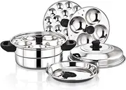 Hometronics Stainless Steel Multi Steamer Pot (2 Idli Plates/9 Idlis, 1 Mini Idli Plate/15 Mini Idlis and 1 Multi-Purpose Steamer/Idiyappam Steamer Plate)(9 idli)