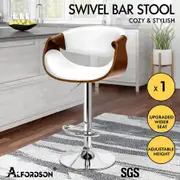 ALFORDSON 1x Bar Stool Kitchen Swivel Chair Wooden Leather Trice White