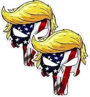 Trumpisher Skull American Flag Vinyl Sticker Decal (2 Pack) - 4x4 Inches - for Car Truck SUV Van Window Bumper Wall Laptop Tablet Cup Tumbler and Any Smooth Surface