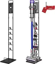 [Bitbixt] Vacuum Stand for Dyson V6, V7, V8, V10, V11, V12, V15 Cordless Cleaners - Heavy Base Metal Bracket Holder with Trigger Lock, On/Off Control Clamp, Accessory & Attachment Storage
