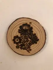 2.5” Hand Burned Pyrography Ornament “Retro Flowers”
