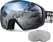 [OutdoorMaster] Ski Goggles with Cover Snowboard Snow Goggles OTG Anti-Fog for Men Women