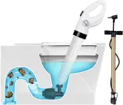 High Pressure Toilet Pipe Unblocker with Barometer, Includes 3 Plunger Heads and Inflator, For Toilet, Sink, Bathtub