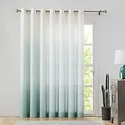 Central Park Ombre Light Filtering Door Curtain 100 Inch Wide Ombre Gradient Print on Rayon Blend Window Treatment Drape for Sliding Patio Door with Grommets, Cream White to Aqua, 100" x 95", 1 Panel