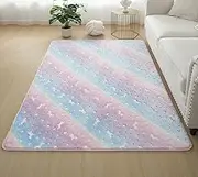GGBOND Luminous Carpet Glow in the Dark Rainbow Pony Stars Rugs for Girls, Short Plush Sponge Sandwich Soft Comfortable, 100x160cm