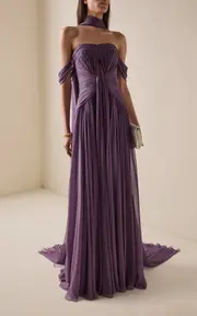 [Zuhair Murad] Silk-Chiffon Off-The-Shoulder Gown