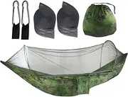 Camping hammock with net and pop up hammock with net - Pop up hammock with fly protection net, outdoor auto opening bedding includes carabiner and tree strap for park, hiking, beach