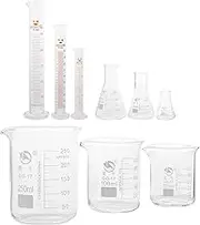 ULTECHNOVO Lab Glassware Set, 9pcs- Includes 3 Beakers, 3 Erlenmeyer Flasks, 3 Graduated Measuring Cylinders, Beaker Set for Lab Experiment