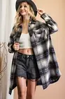 Boho Western Plaid Flannel Shacket Long Shirt Jacket Coat Duster Top Outerwear S