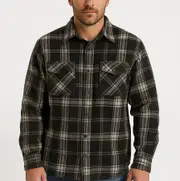 Mens Woven Button Up Long Sleeve Flannelette Shirt in Black Check