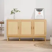 ALFORDSON Sideboard, Oak Buffet Sideboard with 3 Shelves and 3 Rattan Doors, Cupboard Cabinet, Pantry Storage Organiser for Hallway, Kitchen, Living Room, Bedroom and Bathroom