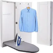 Ivation Wall-Mounted Ironing Board Cabinet, Foldable Ironing Storage Station for Home, Apartment, Easy-Release Lever, Garment Hooks, White