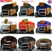 AU Men Women Stainless Buckle Leather Canvas Knit Elastic Belt 105cm or 120cm