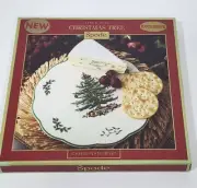SPODE Christmas Tree Cheese Board Plate Platter Trivet 9" Scalloped Green Trim